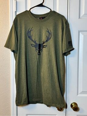 Mens 3XL Military Green Bucked Up Deer Buck Image & American Flag T-Shirt